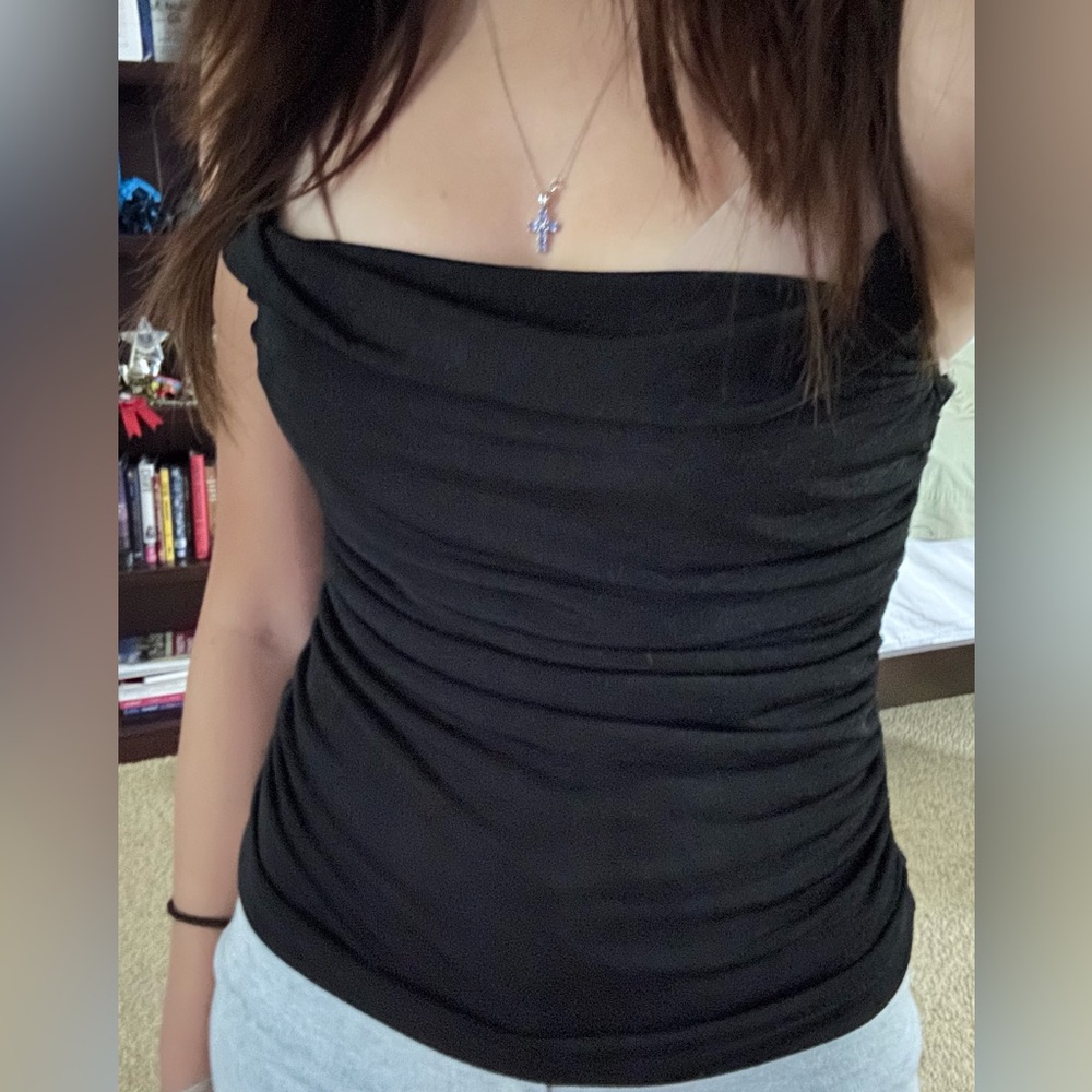 forever 21 black ruched tank top adjustable straps